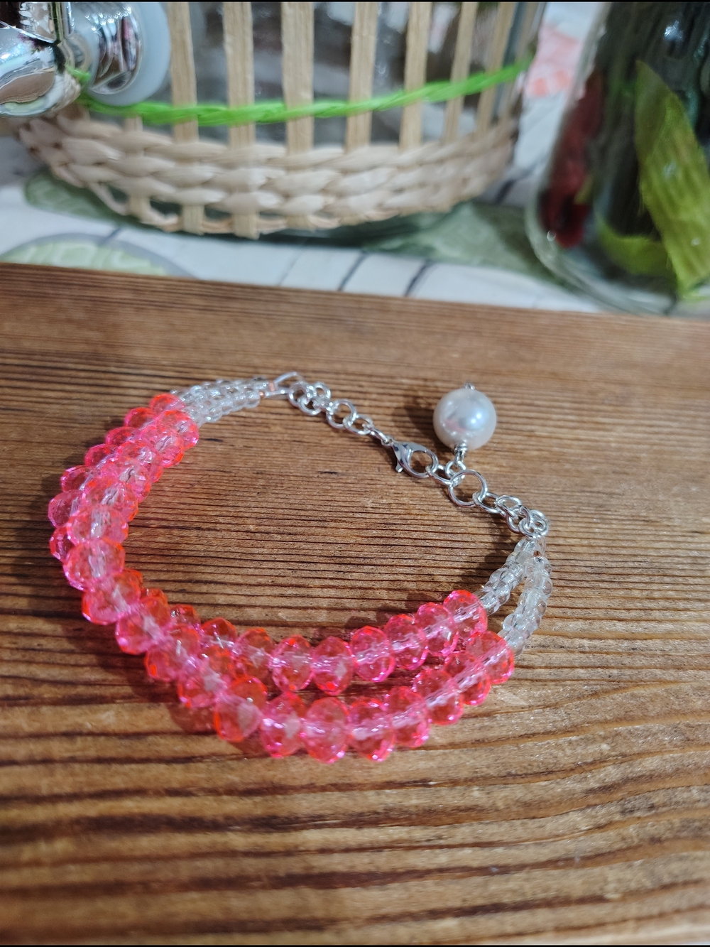 Hot Pink Crystal Beaded Bracelet - Women Jewelry, Handmade ๐บ - Picture 4 of 9